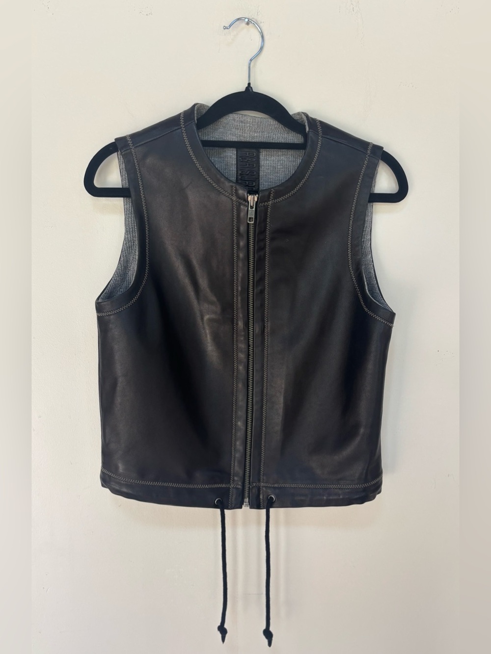R&R Surplus Black Leather Zip Front Vest